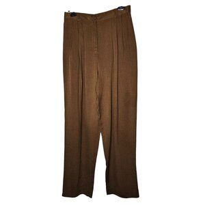 Rena Rowan For Saville Womens Chocolate Brown Pleated Silk‎ Pants Size 12 Career